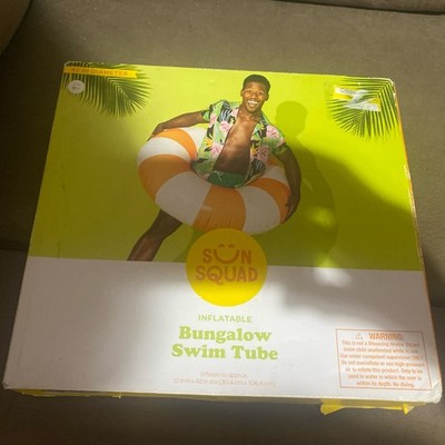 Sun Squad Inflatable Bungalow Swim Tube Orange White Pool Float 42'' Ages 9+