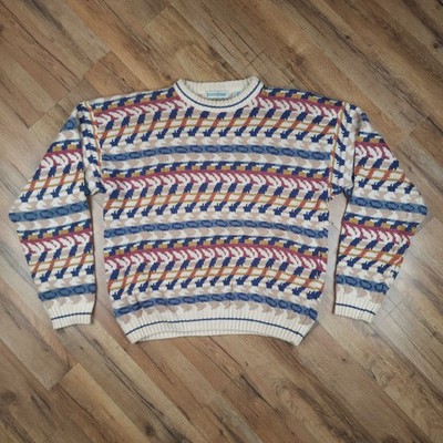 Vintage 90s Steeple Chase Sweater Mens L Ramie Cotton Blend Geometric Hong Kong
