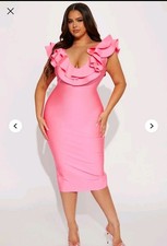 Fashion Nova Plus Size Womens Hot Pink Ruffle Sleeveless Bodycon Dress. Sz 2X