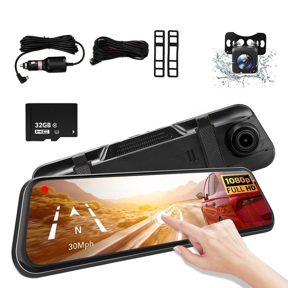 Car 10in Touch Screen Video Recorder Rear View Camera Mirror DVR Dash ...