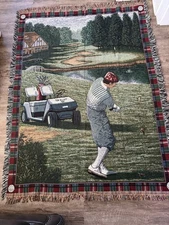 Vintage Golf Tapestry Throw Lap Blanket with Fringe Outdoor Sports Decorative