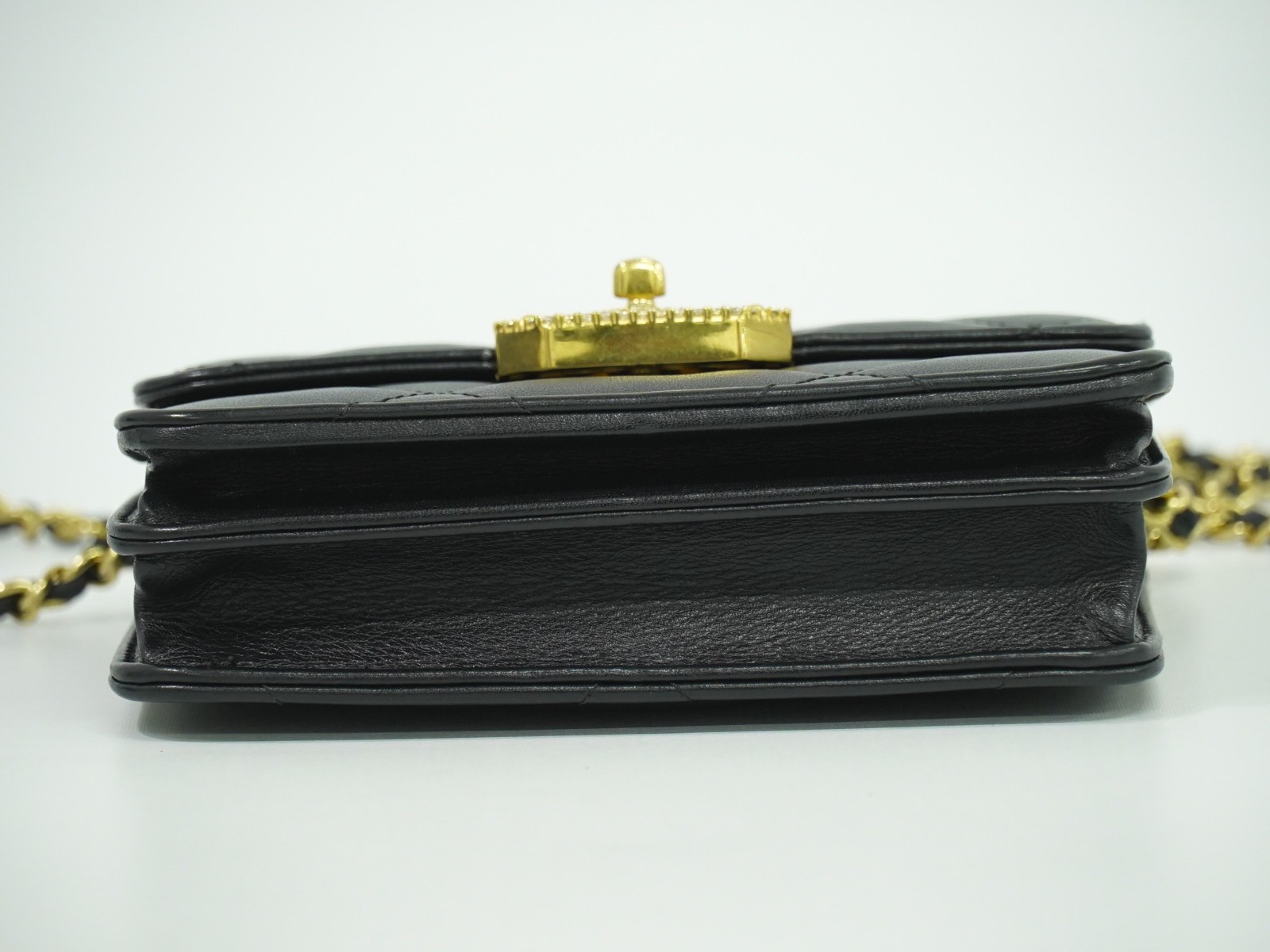 CHANEL CC Matelasse Leather Chain Card Holder Crossbody Bag Black Gold image 3
