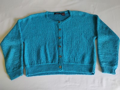 Vtg Heather B Turquoise Blue Cropped Cardigan Sweater Size XL Cotton Blend EUC