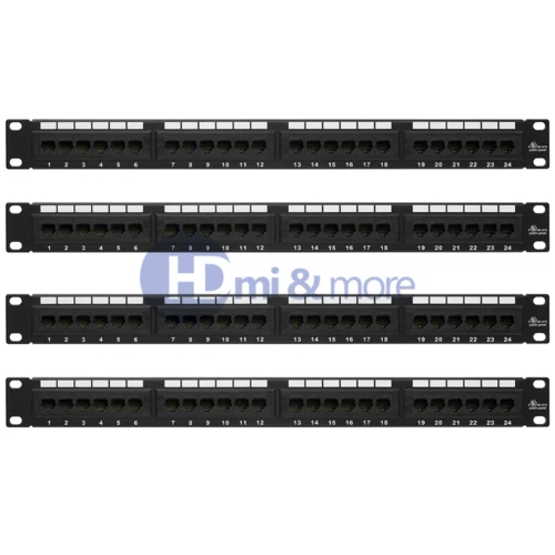 4x CAT6 UTP 24 PORT NETWORK LAN PATCH PANEL 1U 110 WITH CABLE MANAGEMENT