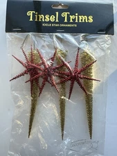 Dept 56 Tinsel Trims Spiral Icicle Star Ornaments – GOLD / RED – NIP Vintage