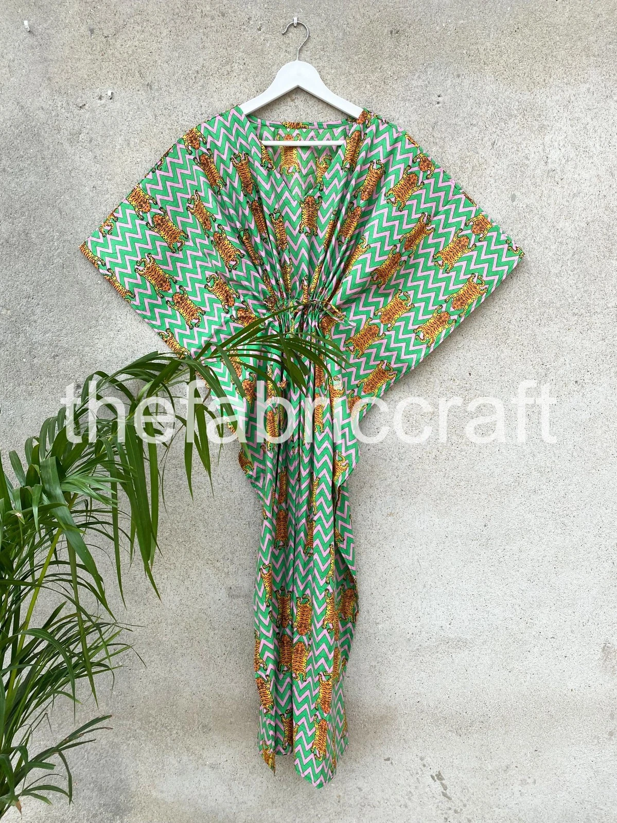 Indian Block Print Kaftan Kimono Dress – Bohemian Cotton Lounge Wear Nighty