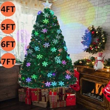 Pre-Lit Fibre Optic Christmas Tree with Top Star and Snowflakes 4/5/6/7FT Xmas
