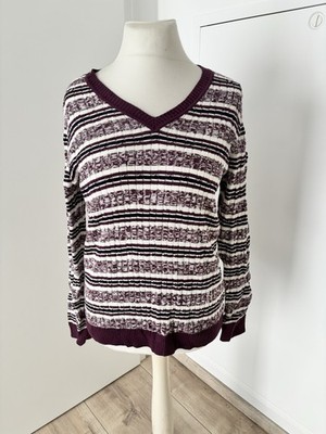 Strickpullover Streifen Bordeaux Creme V-Ausschnitt Croft & Barrow Gr. M
