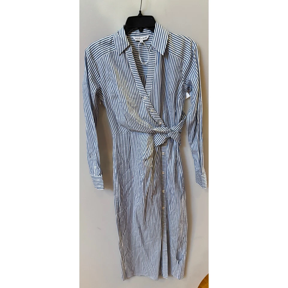 Vestido camisero envolvente a rayas azul blanco barba Verónica - talla 00 Foto 4 de 4