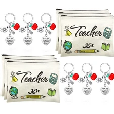 12 PCS Teacher Gift Set, 6 Makeup Bags, 6 Keychains, Classic Style, Gifts