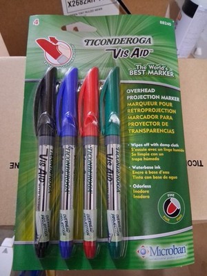 Ticonderoga Vis-Aid Overhead Projection Markers 1-Black 1-Blue 1- Green 1-Red