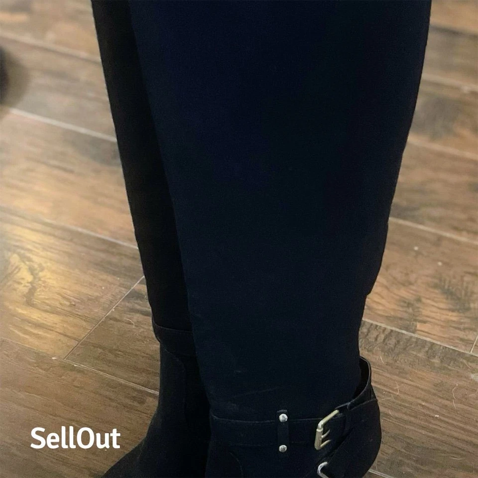 Botas negras hasta la rodilla para mujer talla 9M tacón alto hebilla con cremallera Foto 3 de 4