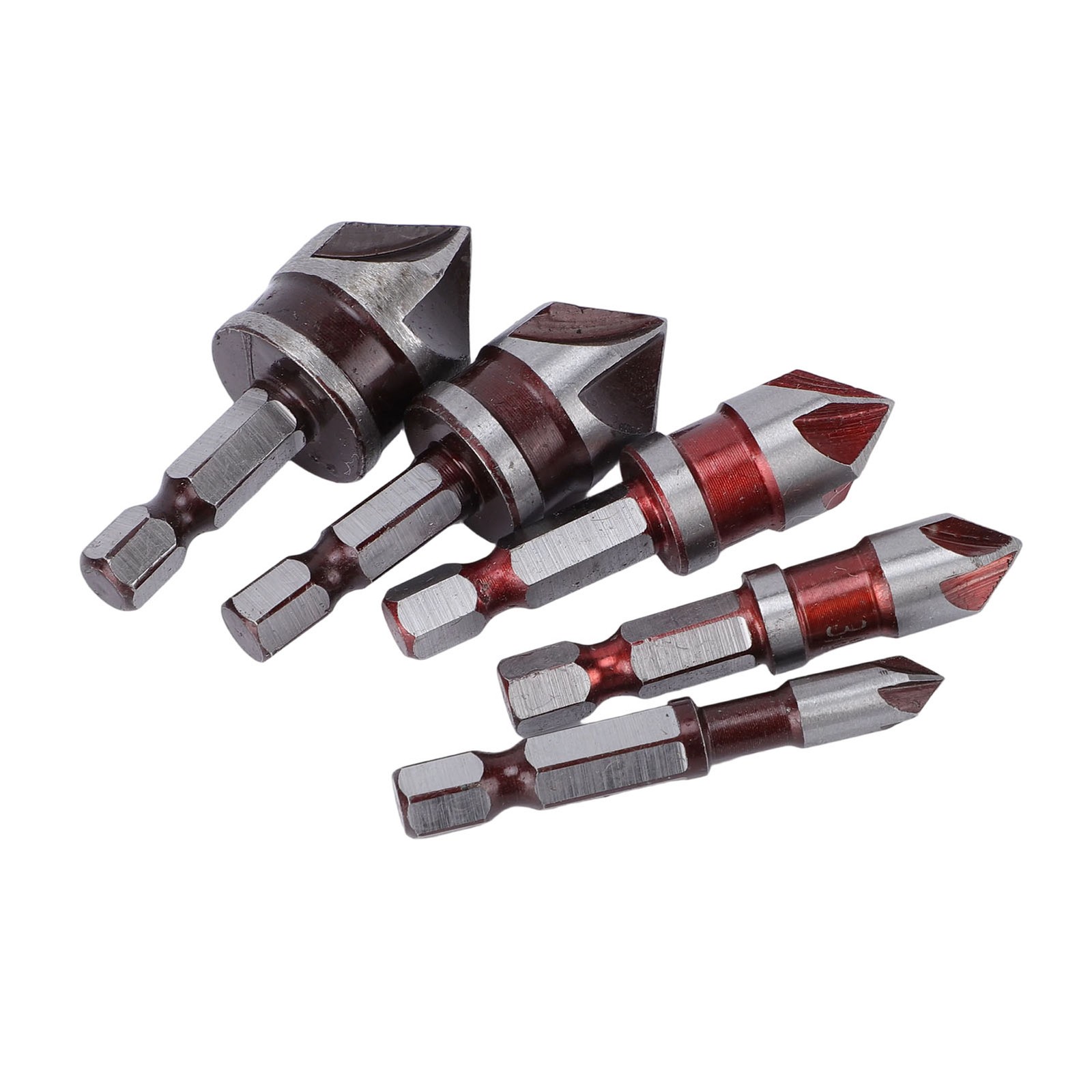 5Pcs 5 Flute Countersink Drill Bit Set Cobalt M35 85 Degree Chamfer Tool 1/4in