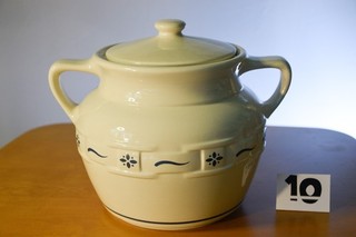 Longaberger Pottery Woven Traditions Classic Blue Bean Pot Cookie Jar