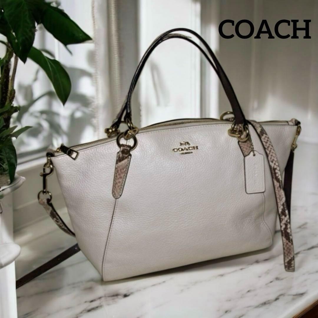 COACH 2way Shoulder Bag Cream Python Pattern Gold… - image 1