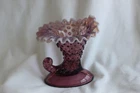 VINTAGE FENTON PLUM HOBNAIL CORNUCOPIA CANDLE HOLDER WITH WHITE RIM