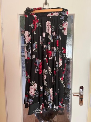 LASCANA Damen Maxirock lang Gr. 42 schwarz Blumenmuster elastischer Bund Falten