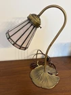 L&L WMC Vintage Brass Gooseneck Lily Pad Lamp Tiffany Style Glass Shade