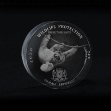 Somali Republic 500 Shillings, Three-Toed Sloth, 3D Crystal Coin 2020 Somalia