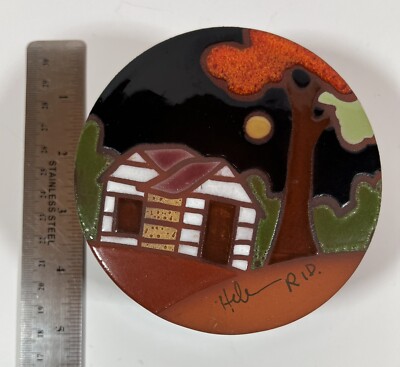 Hand Painted Round Clay Trinket Keepsake Box Signed Dominican Republic Home Cute