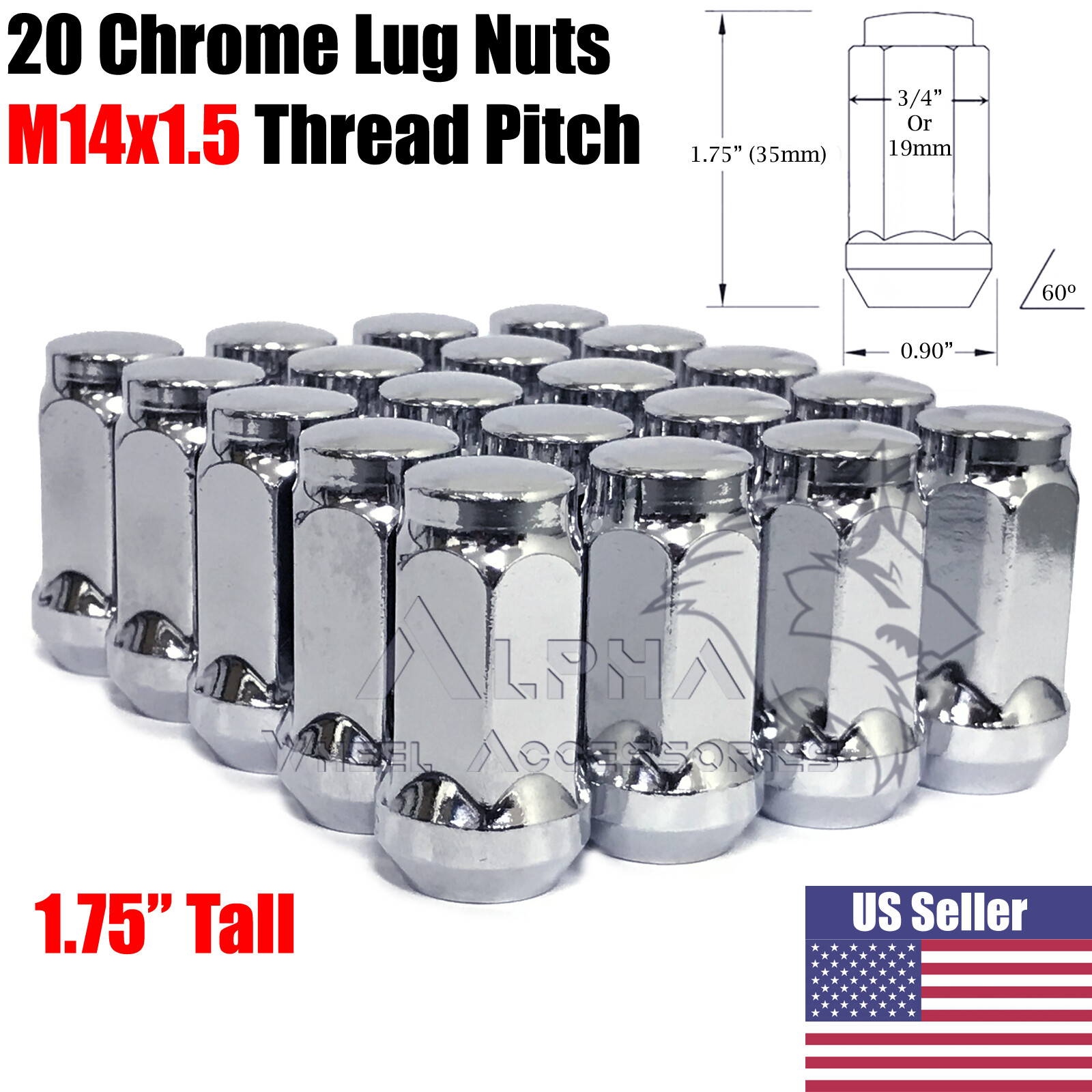 20 Chrome Lug Nuts 14x1.5 For 2019 Newer Jeep Wrangler JL Rubicon