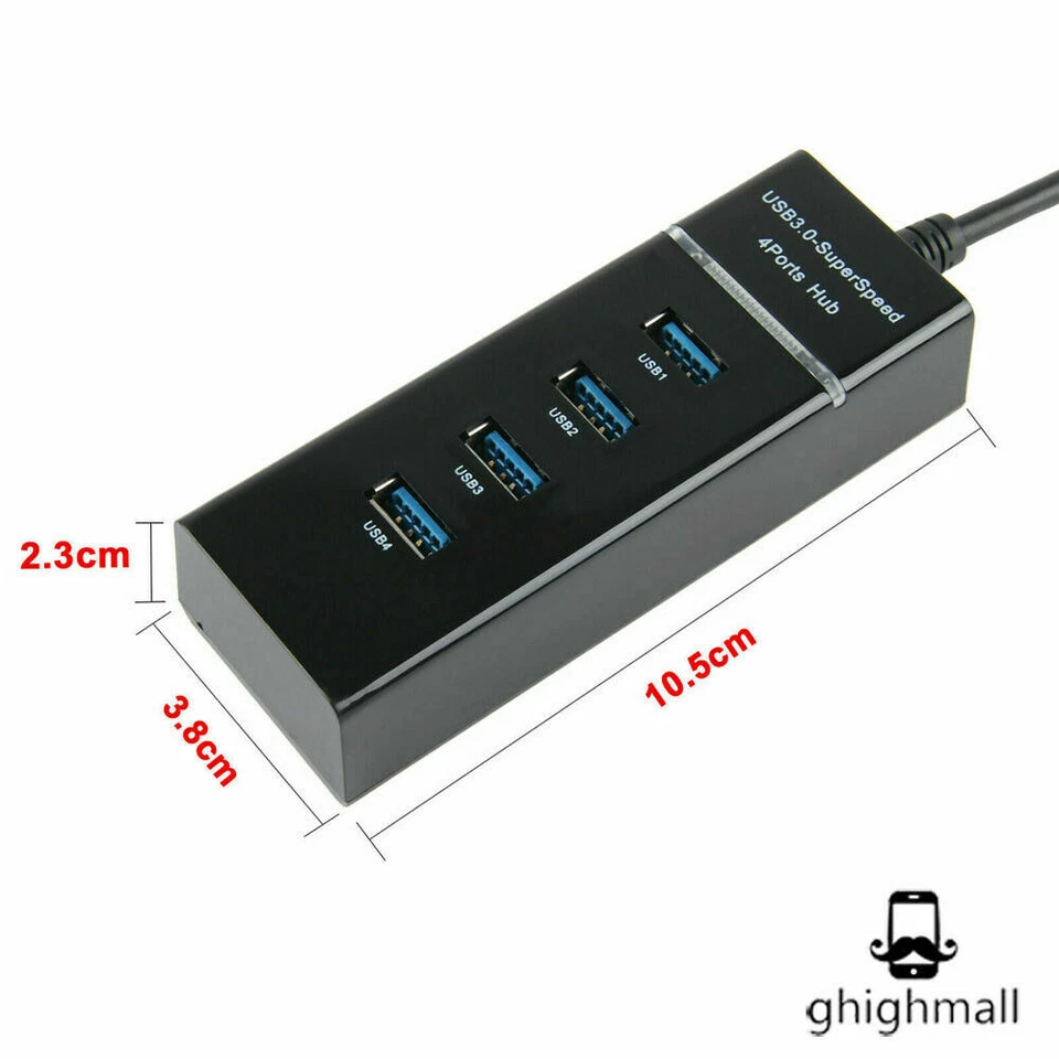4 Port USB 3.0 Multi High Speed HUB Splitter Expansion Desktop Laptop PC Max OS - Image 4 of 4