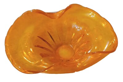 VINTAGE ART GLASS ORANGE HAND BLOWN DISH BOWL  CIGAR ASHTRAY MCM