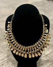 SCAASI EGYPTIAN REVIVAL VINTAGE CHOKER TEXTURED GOLD BIB 15-18" NECKLACE EUC
