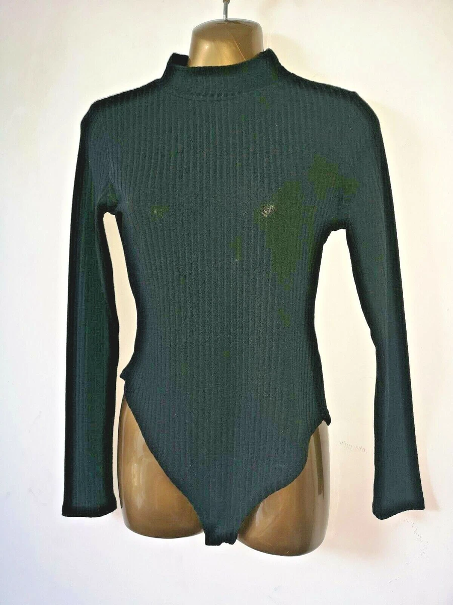 Top High Neck 10 black Long Sleeve All In One Stretch Rib New Look