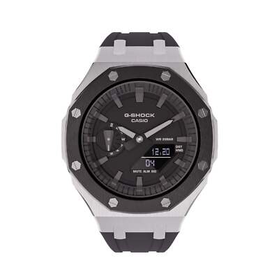 Casioak Mod Royal Oak Casio G-Shock GA-2100 Metal Steel Black Band Watch GA2100