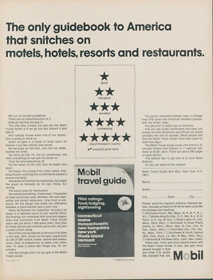 1966 Mobil Travel Guide Honest Review Motel Hotel Restaurant Vintage Print Ad L8