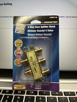 Monster 140007-00 Just Hook It 4 Way Coax Splitter Block