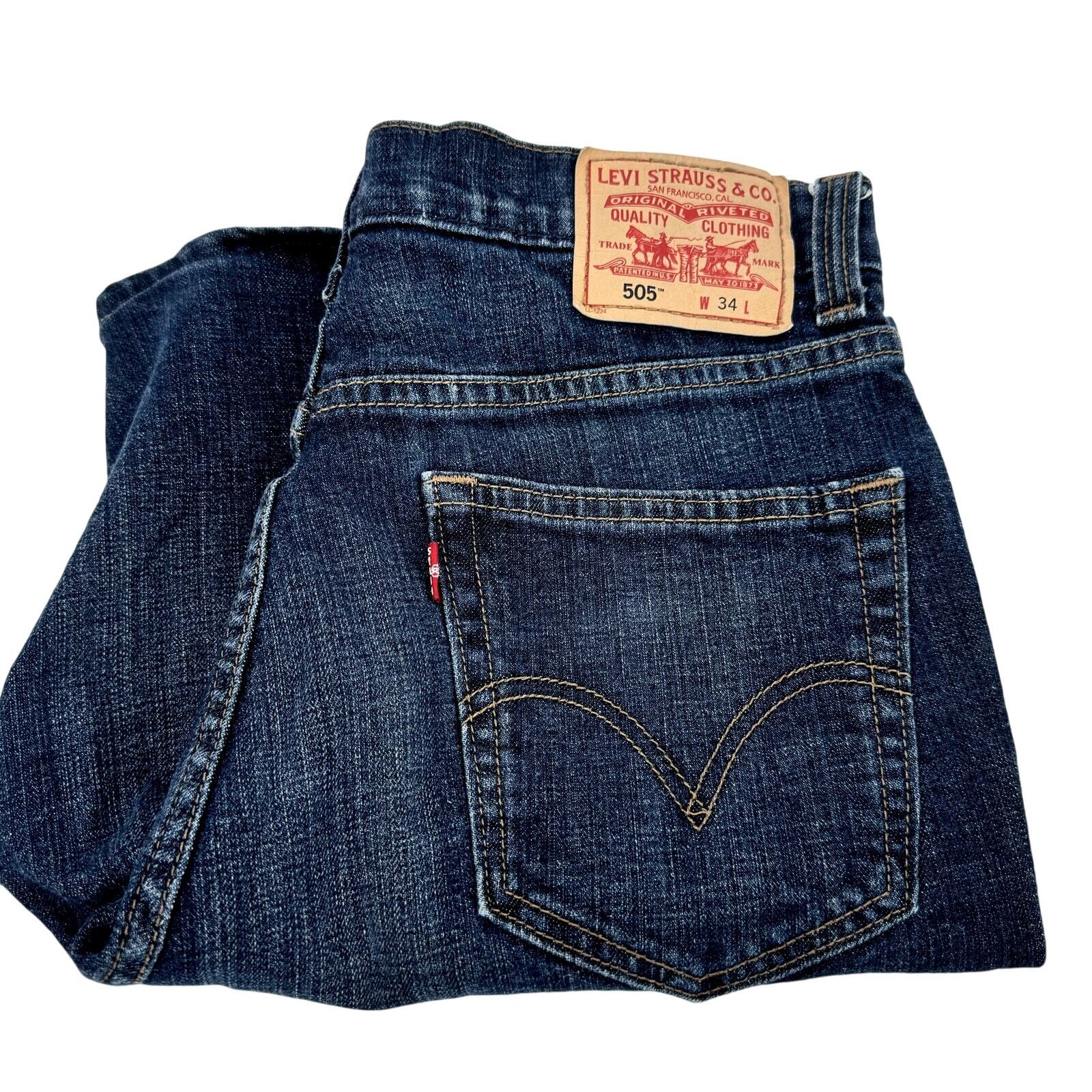 Levi's 505 Jean Shorts Mens 34 (33x9 ACTUAL) Straight Fit Blue Denim Jorts