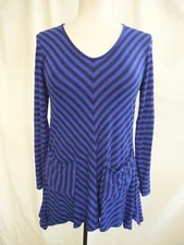 Ladies Dress Antthony Studio size XS, blue stripes stretch skater, pockets 8125