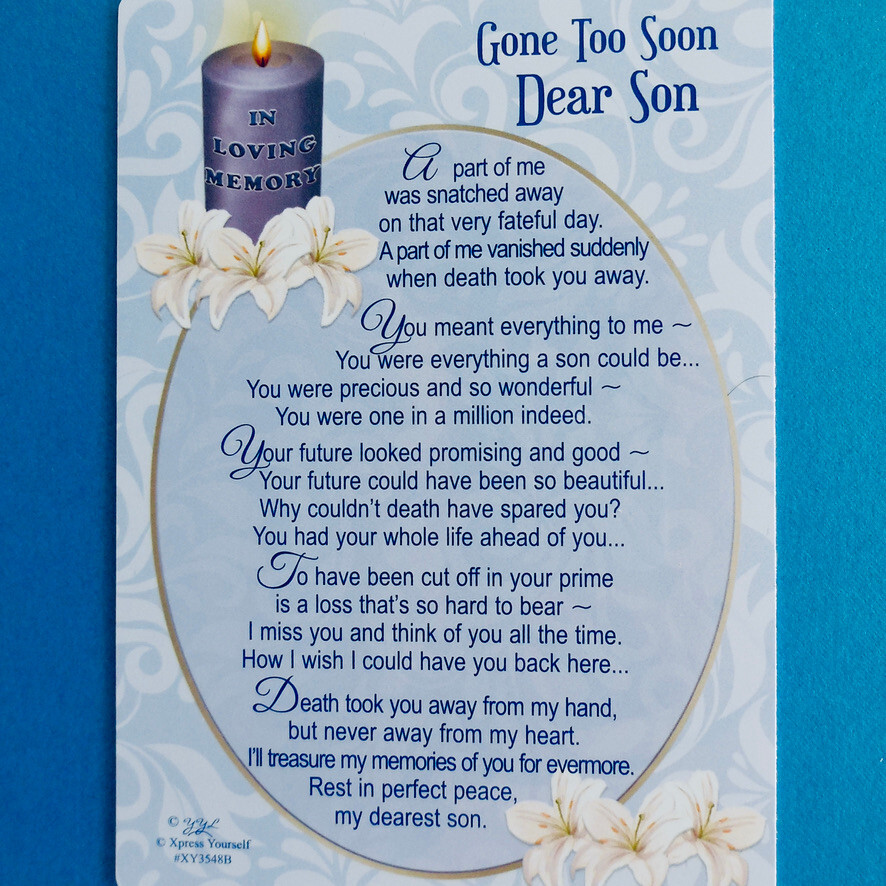 In Loving Memory SON Graveside Memorial Card Keepsake Poem Message Verse Grave
