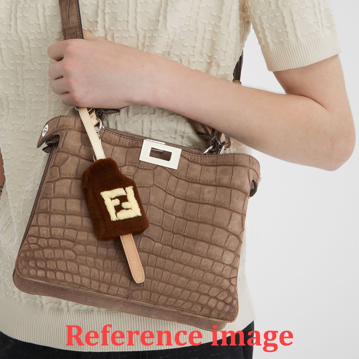 ❤️ FENDI Ice Cream Shaped Bag Charm Brown Mink Fur FF Inlay