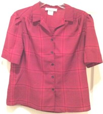 LADY ARROW WOMAN’S BURGUNDY/BLACK BLOUSE, MADE IN USA, SIZE 16, PRE-OWNED