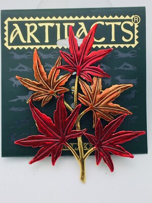 Signed JJ Jonette Vintage Pin ￼￼ Colorful Fall Maple Leaves￼ Brooch