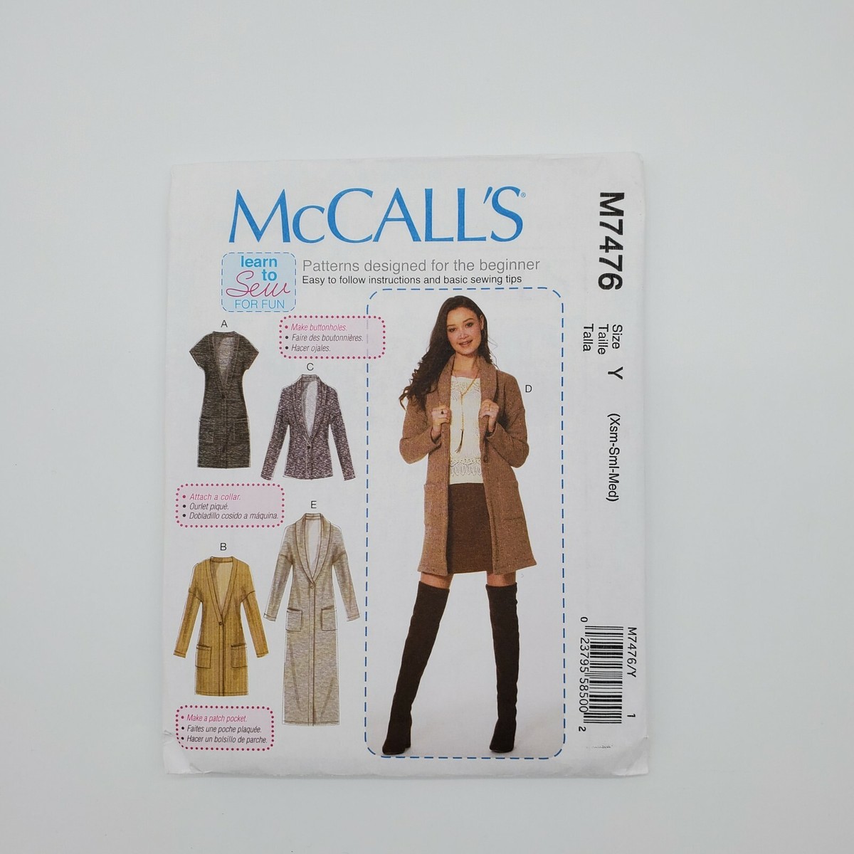 McCall's M7476 Misses Vest Cardigan Sewing Pattern Size XSmall
