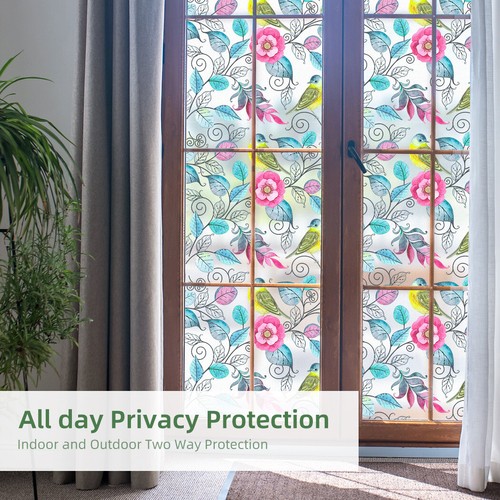 Floral Privacy Static Cling Frosted Stained Window Film Glass Sticker 18"x45" - Picture 4 of 24