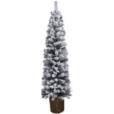 Albero di natale bianco innevato con tronco in legno slim alto cm150 180 210 240