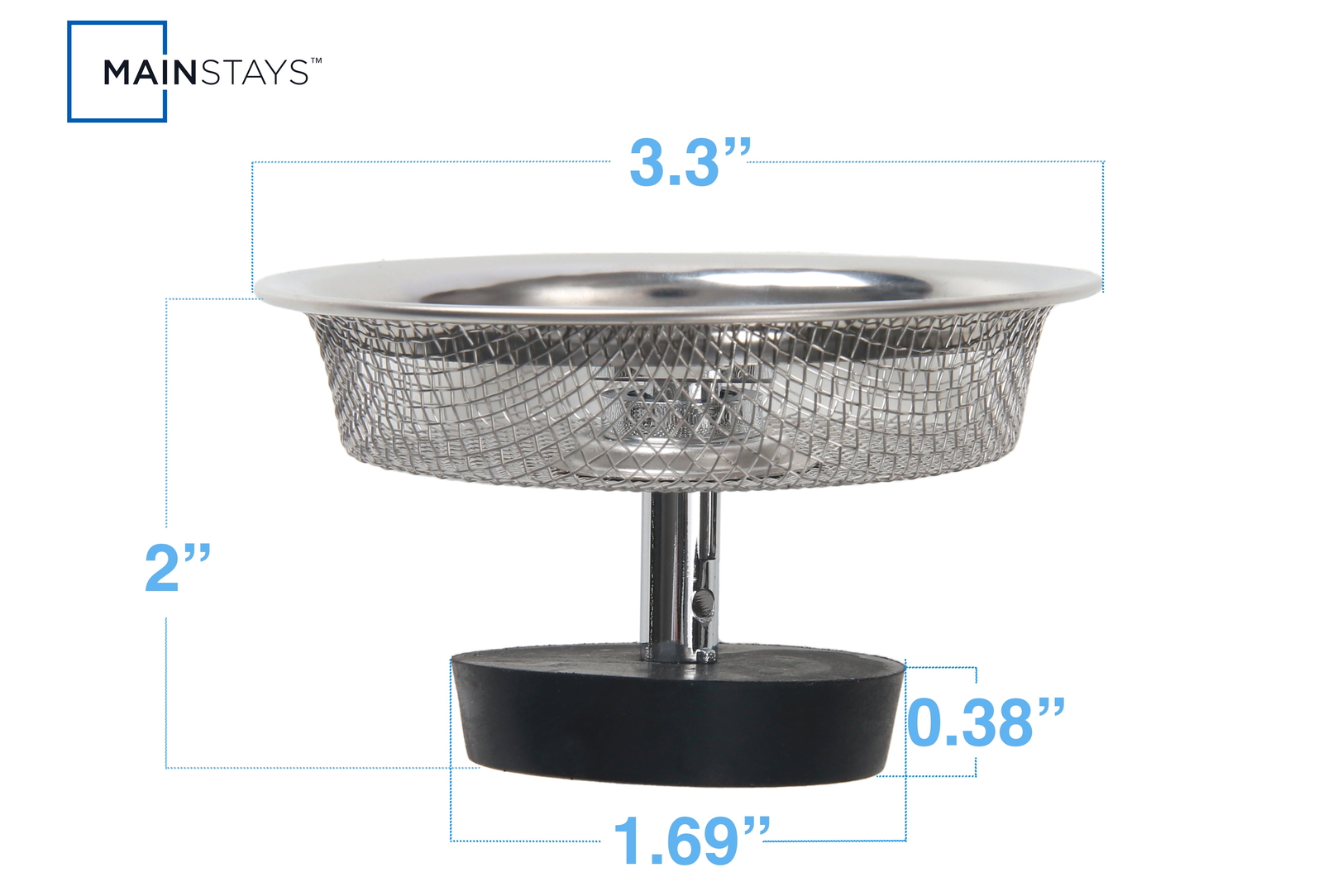 (3 pack) Mainstays Stainless Steel Mesh Sink Strainer with Rubber Stopper Silver