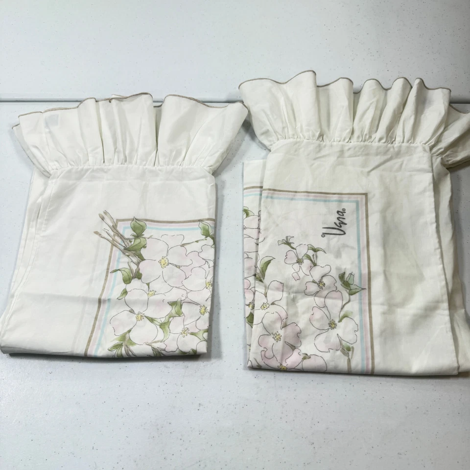 De colección Burlington Vera Neumann Funda de Almohada Par Floral Volantes Mezcla Percal EE. UU. Foto 2 de 4