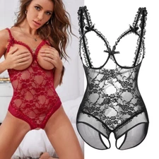 Sexy Women Open Cup Lingerie One Piece Lace Teddy Babydoll Underwear Sleepwear
