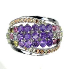 925 Sterling Silver Ring Round Amethyst Sapphire Peridot Tourmaline Gemstone