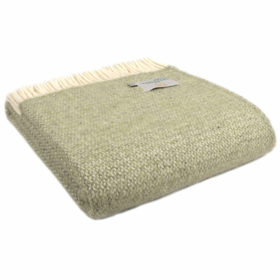 TWEEDMILL TEXTILIEN 100 % Wollsofa Bettdecke ILLUSION GRÜN GRAU CREME WERFEN