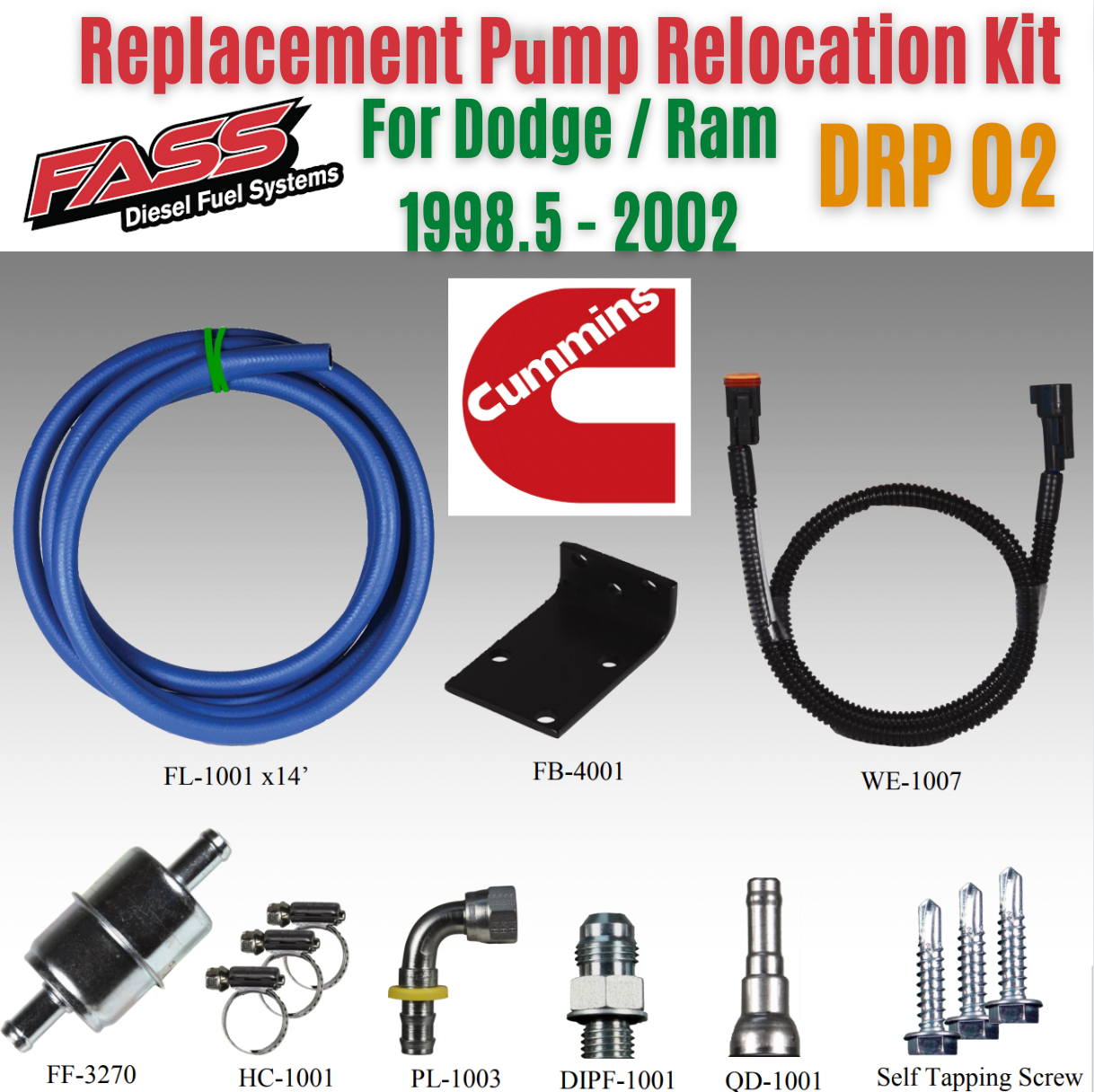 FASS DRP02 Fuel Replacement Pumps Relocation Kit for 9802 Dodge