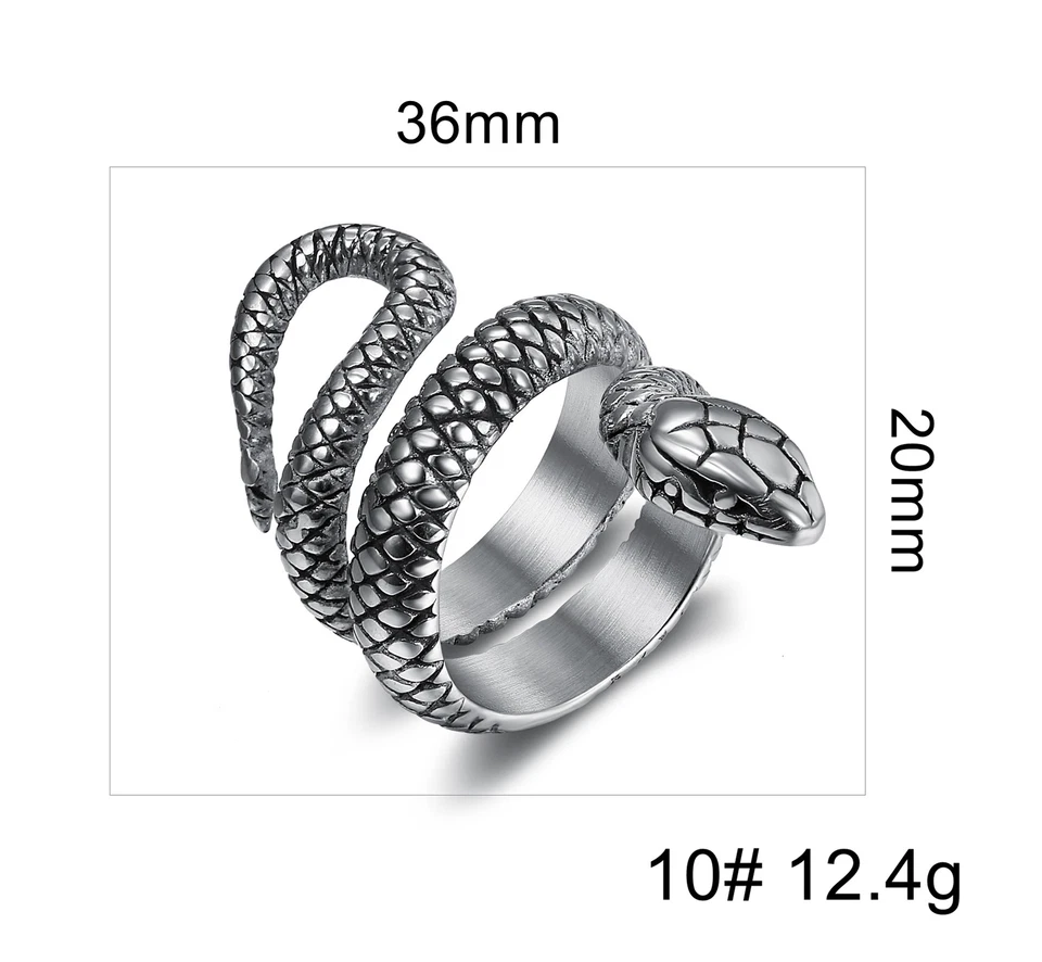 Винтажный змея мужское кольцо из нержавеющей стали кольцо для мужчин хип-хоп панк готический 7-15 - Изображение 2 из 4