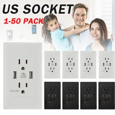 Lot Dual USB Wall Outlet Charger Port Socket With 15A Electrical Receptacles 110