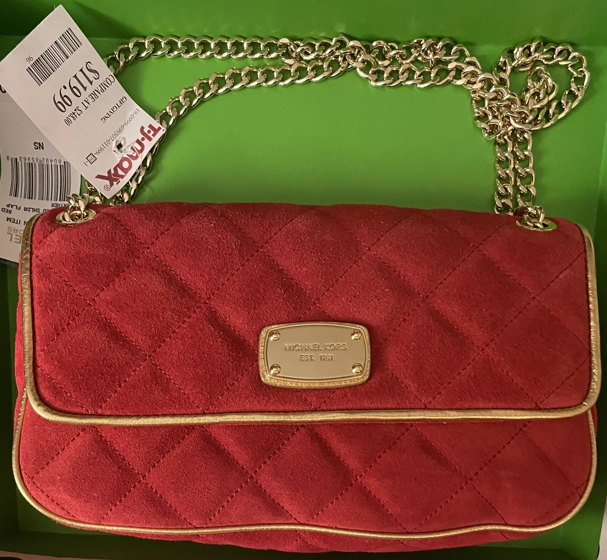 michael kors red purse with gold chain